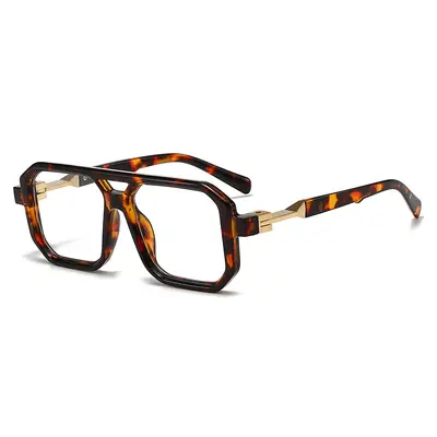 Retro Square Frame Double Bridge Sunglasses for Men and Women - 11