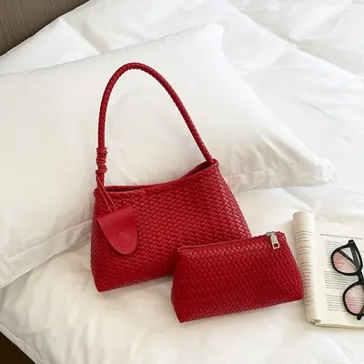 Damen-Achseltasche mit Geflechtmuster, Retro-Mutter-Kind-Tasche, Pendler-Tote-Bag - 9