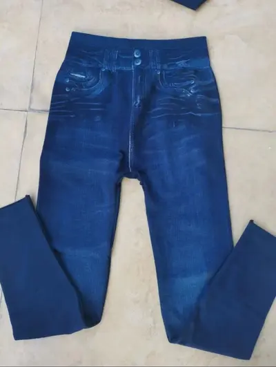 Women's Imitation Denim Cropped Leggings, Plus Size, Thick Style - 7
