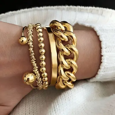 Hammerschlag-Armband-Set mit Herz-Design, offene Manschette - 9
