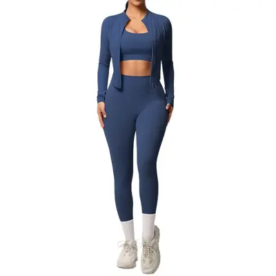 Dreiteiliges Yoga-Set hautfarben hochgeschnittene Taille - 6