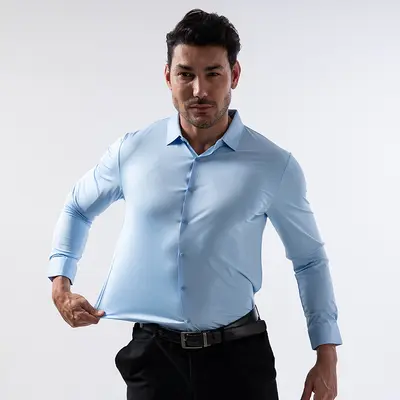 Herren-Langarmhemd, bügelfrei, hochelastisch, nahtloses Design - 10