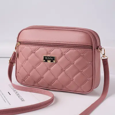 Women's Quilted PU Crossbody Small Square Shoulder Bag - 9
