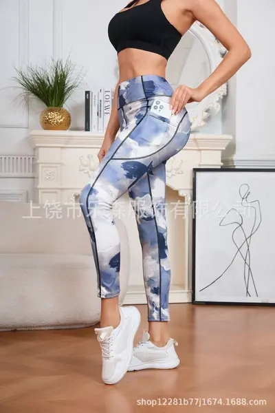 2025新款印花瑜伽裤女高腰紧身舞蹈健美裤速干运动健身瑜伽服 - 11