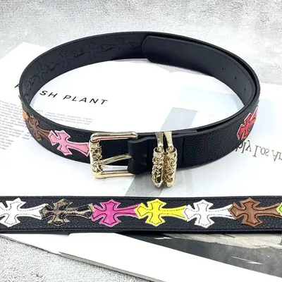 Chrome Hearts Sacred Sword Cross Belt for Men, Roller Hollow Design, Evergreen Style, Hanging Pattern Women's Belt, Celebrity Style, Perforated Heart Design. - 8