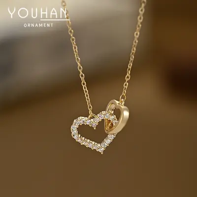 Gold-plated zircon necklace with heart cut pendant - 2