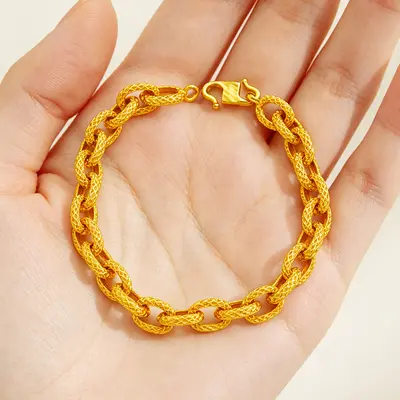 Vietnam Kum Altın Izgara Desenli Halkalı Zincir Bileklik Erkek Kadın Unisex Çapraz Sınır Altın Kaplama Solmayan Takı Ürünü Tedarik Kaynağı
