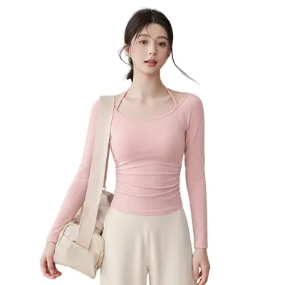 Damen-Neckholder-Yogaoberteil mit integrierten Cups, freie Schultern - 5
