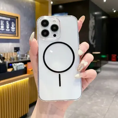 İnce şeffaf Apple manyetik kılıf 18Promax cep telefonu kılıfı iPhone17 plus sert 15pro darbeye dayanıklı kılıf için uygun - 8