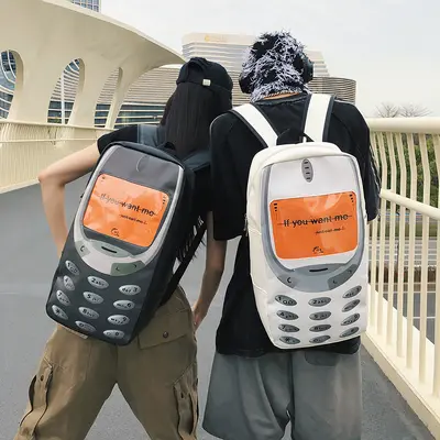 Funny Phone Print Backpack, Large Capacity Student Schoolbag - 3