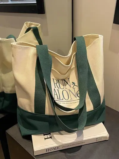 Women's Canvas Bag, Large Capacity Single Shoulder, Simple Korean-Style Design - 7