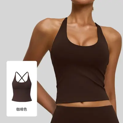 Tight-Fit Matte Yoga Tank Halter Neck Open Back Quick-Dry Sports Bra - 9