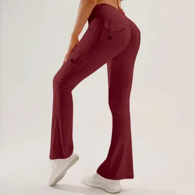 Women's Multi-Pocket Flared Cargo Yoga Pants for Outdoor Sports - 10