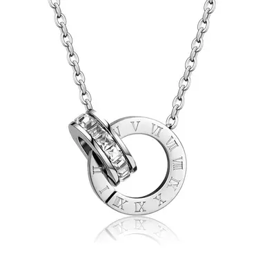 Niche luxury design clavicle chain, simple and versatile Roman double-ring necklace, 18k rose gold titanium steel accessory necklace pendant. - 7