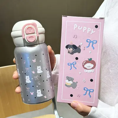 Minimalist kadın termos bardak pipetli 500 ml su şişesi - 12