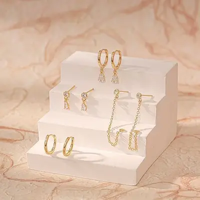Copper Earring Set with Real Gold Plating and Zircon Stones
