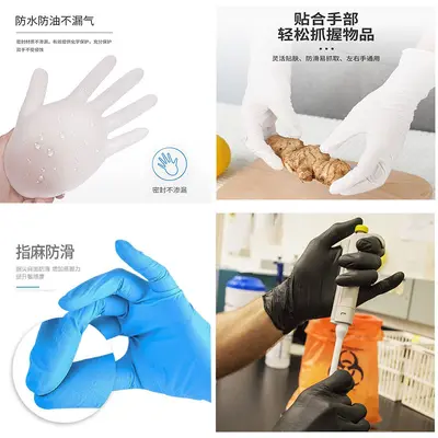 Disposable Nitrile Gloves Black Blue Powder-Free Textured Fingertips Thickened Food Grade Neutral English Packaging Foreign Trade Cross-Border
