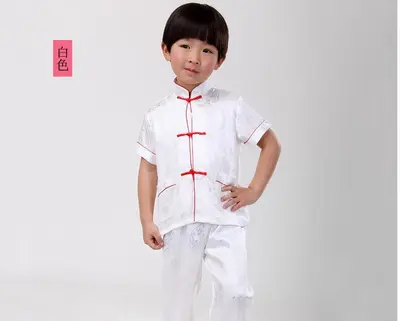 Red Men's Tang Suit, Short-Sleeve Summer Outfit