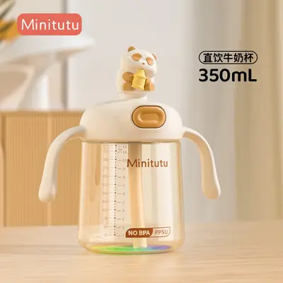 Minitutu Karikatür Panda PPSU Su Bardağı Süt Bardağı Öğrenme Bardağı Biberon 350ML Çocuk Pipetli Doğrudan İçme Bardağı