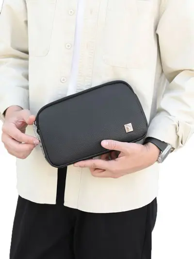 Smart Fingerprint Lock Men's Clutch Bag Litchi Leather Premium Large Capacity Organizer