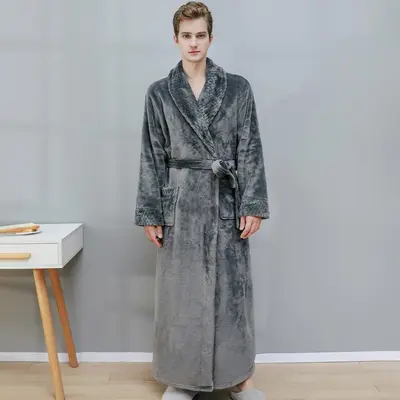 Damen-Nachthemd Herbst und Winter Lang Korallen-Fleece Plus Samt Verdickt Doppel-Bademantel Flanell Herren-Pyjama Winter Hauskleidung - 7