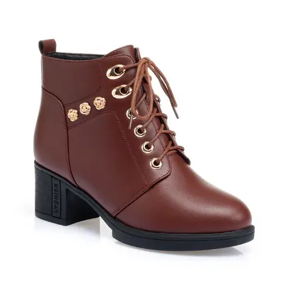 Orta Yaş Kadın Kısa Bot, Kadife Astarlı Sıcak Deri, Sekiz Delikli Martens Tarzı - 7