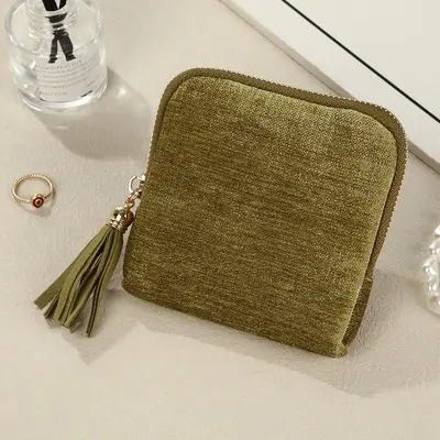 Square Jewelry Storage Pouch with Tassel Zipper, Portable Travel Bag - 8