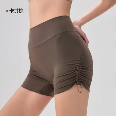 Women's Three-Quarter Yoga Shorts with Drawstring, Peach Lift - 10