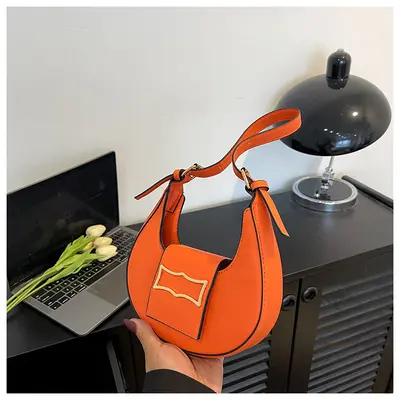 Women's Solid Color Underarm Bag, Crescent Single Shoulder Handbag - 10
