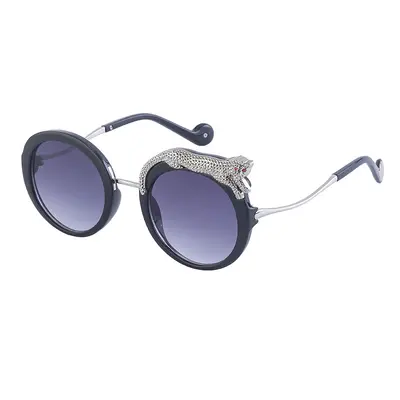 Women's Blue Light Filter Round Frame Sunglasses with Rhinestone Decor - 8