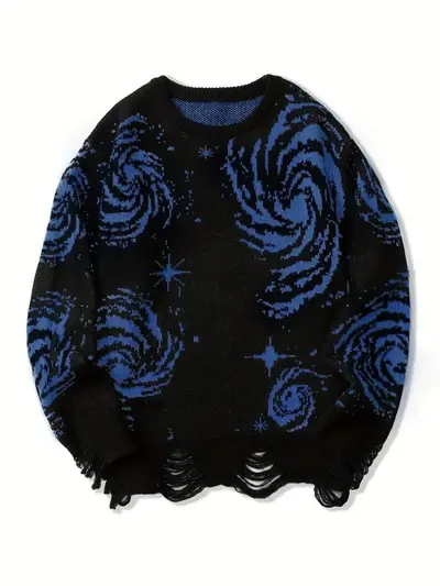 Y2K-Retro-Pullover, Wirbel-Druck, locker, mit Löchern - 9