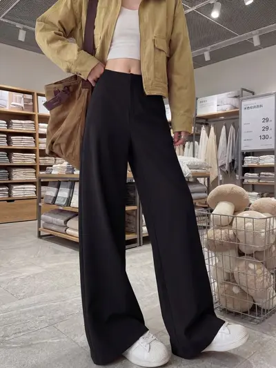 Women's High-Waist Suit Trousers, Straight Drapey Leg