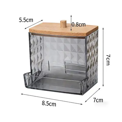 Acrylic Cotton Swab Storage Box, Transparent Gray Stackable Cosmetics Organizer - 12