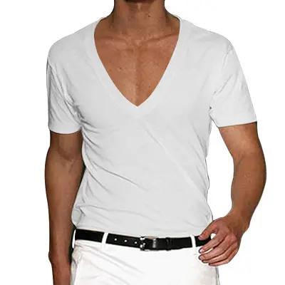 Men's Slim-Fit V-Neck Solid Colour Short-Sleeve T-Shirt - 7