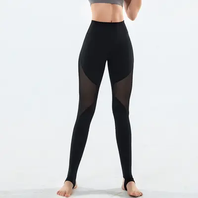 Kadın yoga taytı, yüksek bel, kalça kaldırıcı, ağ kumaş ayak tasması - 7