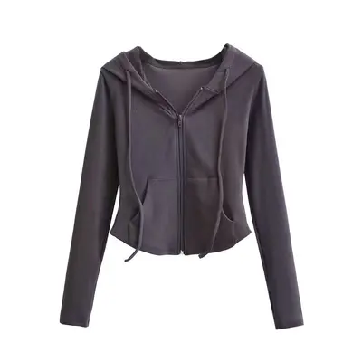 Damen-Hoodie-Strickjacke mit Kapuze, schmale Passform, langärmlig, Frühling und Herbst - 11