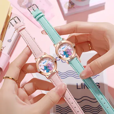Cross-border Drop Shipping Rose Gold Diamond-Encrusted Leather Strap Women's Watch Student Watch Girls Wristwatch Junior High School Exam Watch