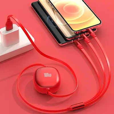 100W 3-in-1 fast charging data cable for Apple, Android, Huawei