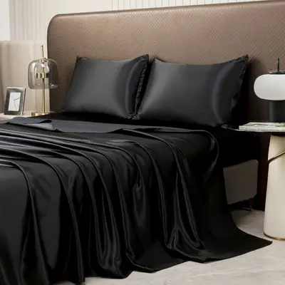 Satin-Bettlaken-Set, vierteilig, Imitations-Seide - 8