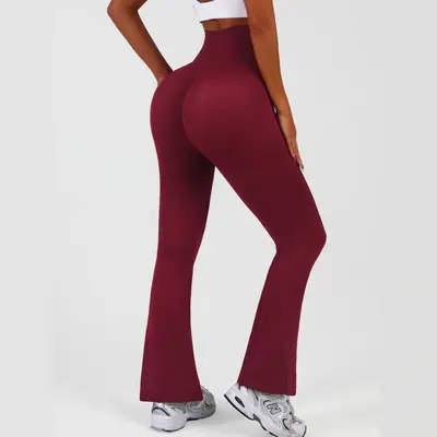High-Waisted Solid Yoga Leggings, Slim Fit with Micro Flare, Quick-Dry - 9