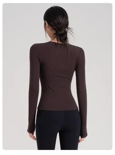Yoga-Bekleidung mit Henley-Langarm, Pilates-Training, Herbst-Winter