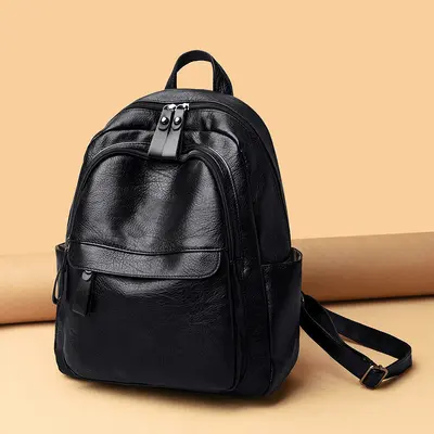 Women's backpack, soft leather, Korean style