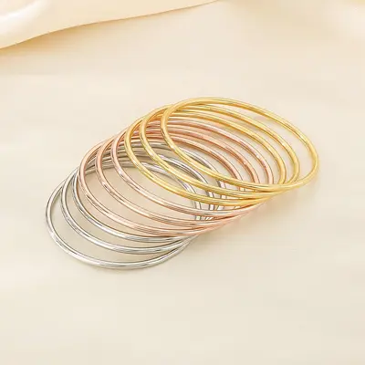 Foreign trade European and American personalized stainless steel 304 round wire 3mm flat ring multi-color welding-free seamless single-piece stacked bracelet