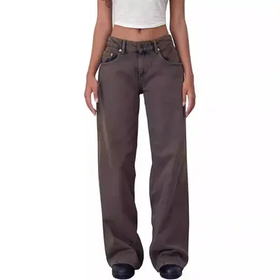 Vintage Düşük Bel Esnemeyen Yıkamalı Düz Kesim Kadın Kot Pantolon