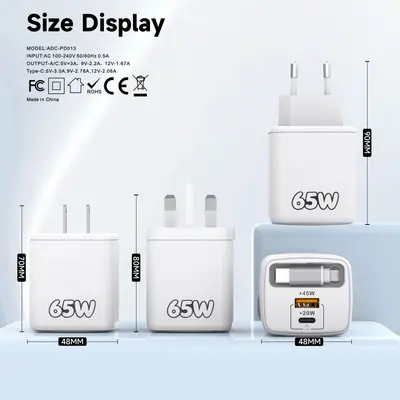 PD65W Gallium Nitride Teleskopik Veri Kablosu Şarj Cihazı Üç İn Bir Çift Port Şarj Başlığı Çoklu Port Hızlı Şarj Tüm Protokol