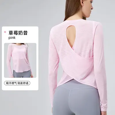 Women's Bamboo Yoga Top, Long Sleeve, Open Back, Breathable - 11