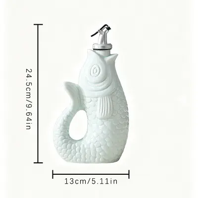 Keramik-Olivenölkanne mit handgemaltem Fischdesign, automatischer Deckel, Sojasauce-Essig-Gewürzflasche für Küche, grenzüberschreitend beliebtes Produkt