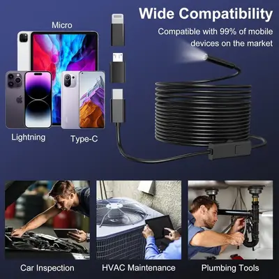 Sınır Ötesi Patlamış Hit Apple Android Telefon 1920P HD Endoskop Su Geçirmez Yarı Rijit Otomotiv Onarım Borusu