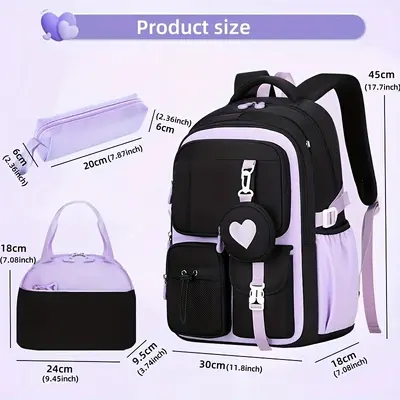 Three-Piece Backpack Set for High School and University Students, Unisex - 2