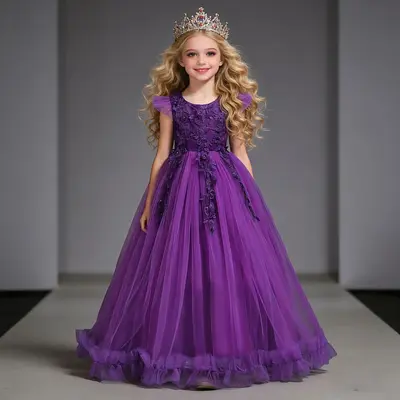 Girls Long Princess Dress, Summer, Medium and Large Children, Performance Wear - 9